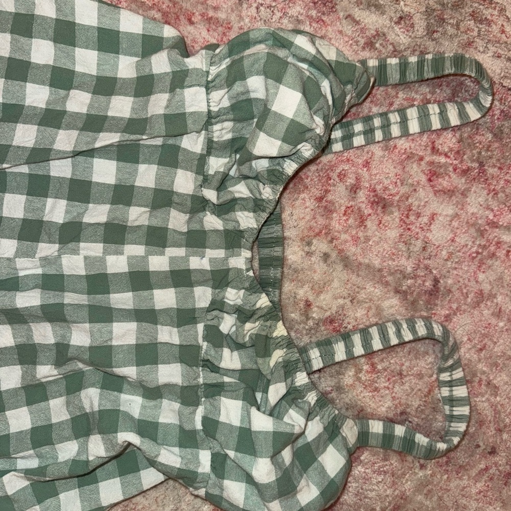 Princess Polly Sage and White Checkered Blouse